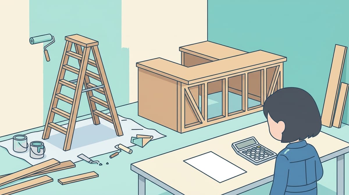 매장 인테리어 공사비 부가세 환급을 계산하는 사장님 일러스트